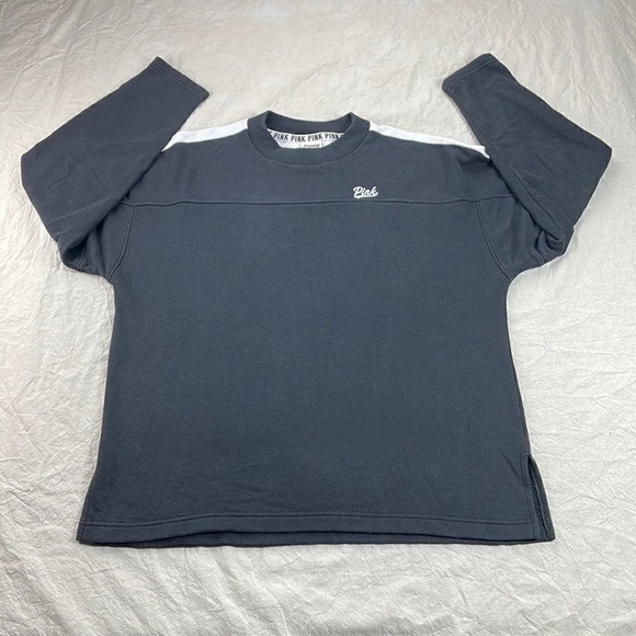 PINK Victoria Secret Sweatshirt Womens‎ Small S Black White Crewneck Pullover - Picture 1 of 11
